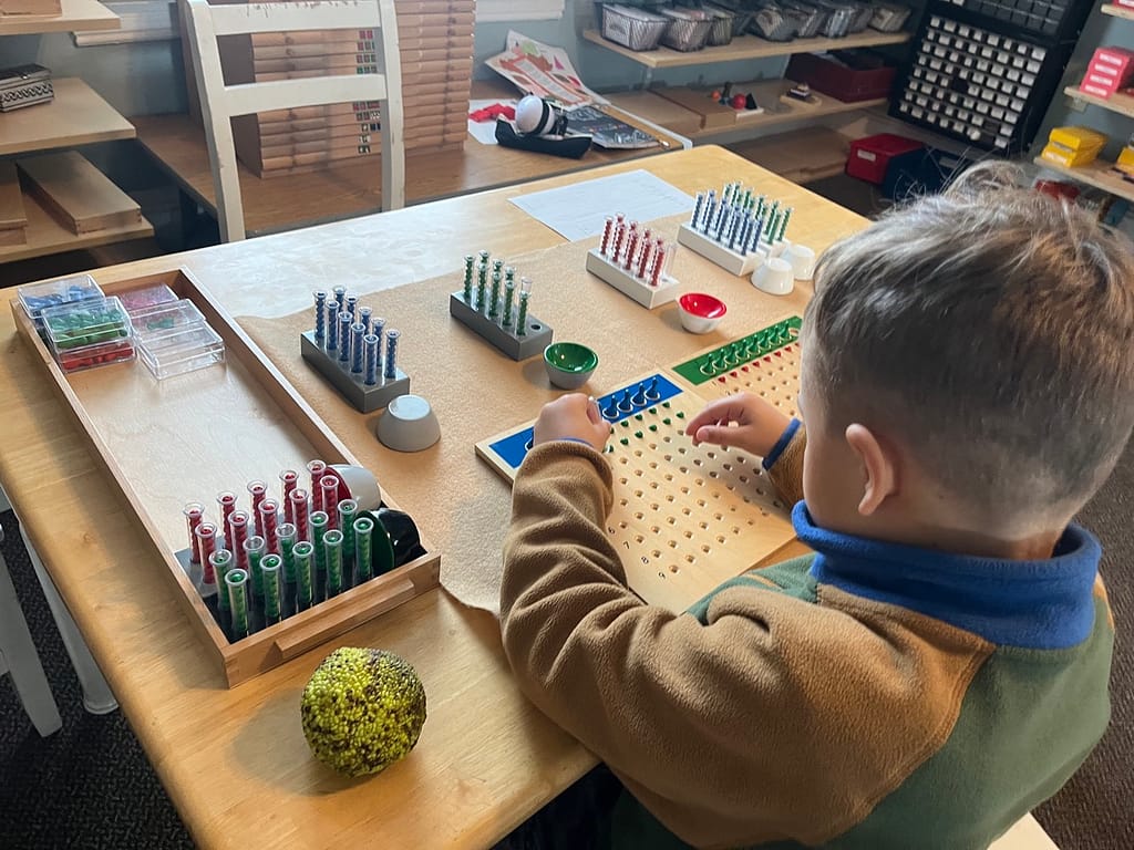 Students Working with Racks and Tubes | Hilltop Montessori School