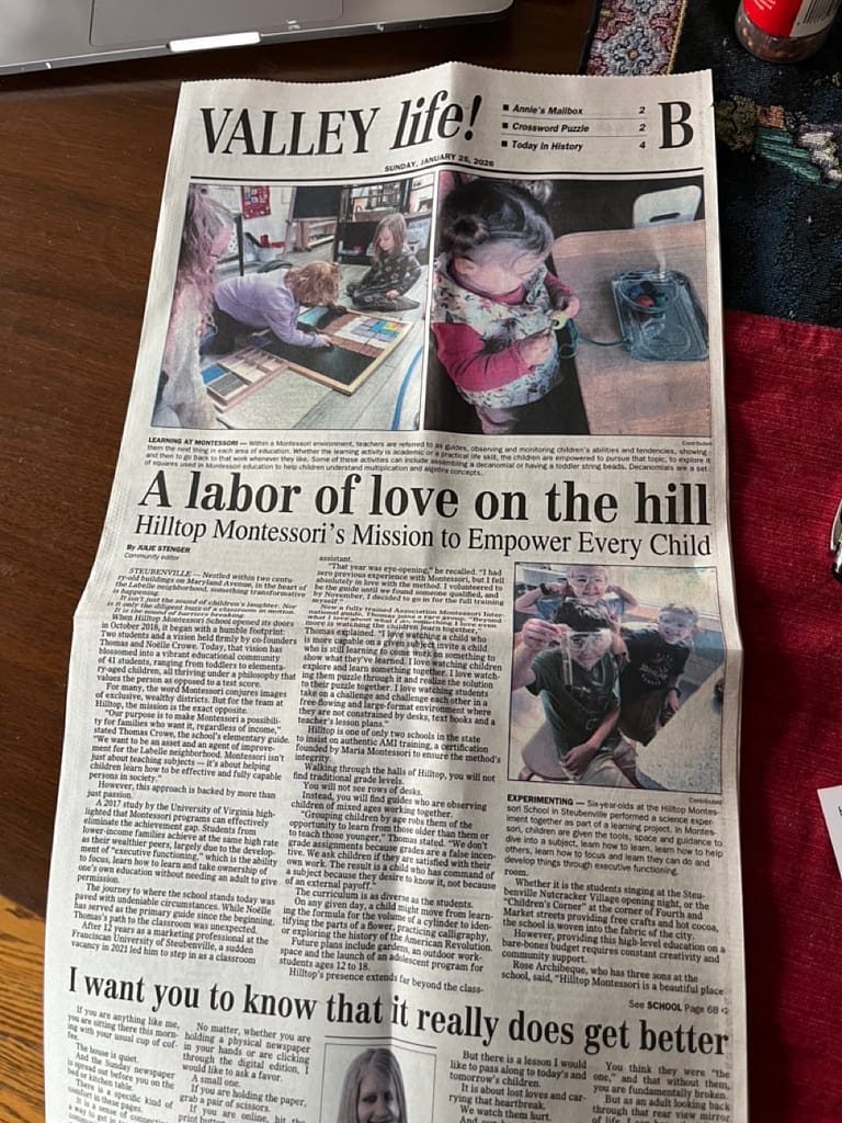 Herald Star January 25 Labor of Love Article Large | Hilltop Montessori School